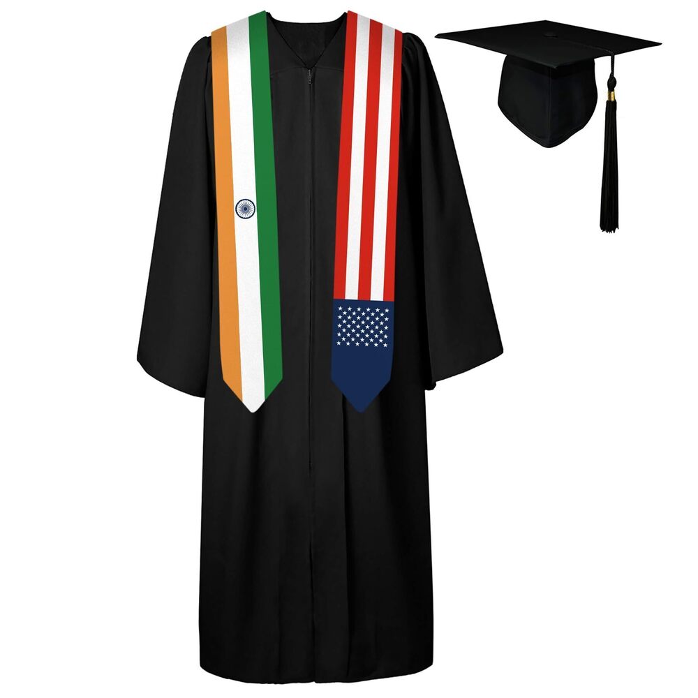 1179 72 Inch India Flag and USA Flag Graduation Sash Unisex Adults